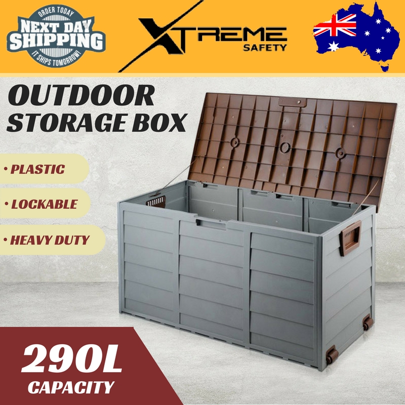 290l Plastic Outdoor Heavy Duty Storage Box Container Weatherproof Brown Grey Ebay