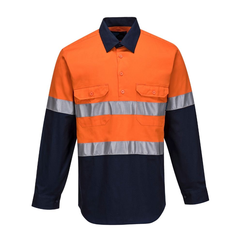 Hi-Vis Two Tone Regular Weight Long Sleeve Closed Front Shirt With Tape