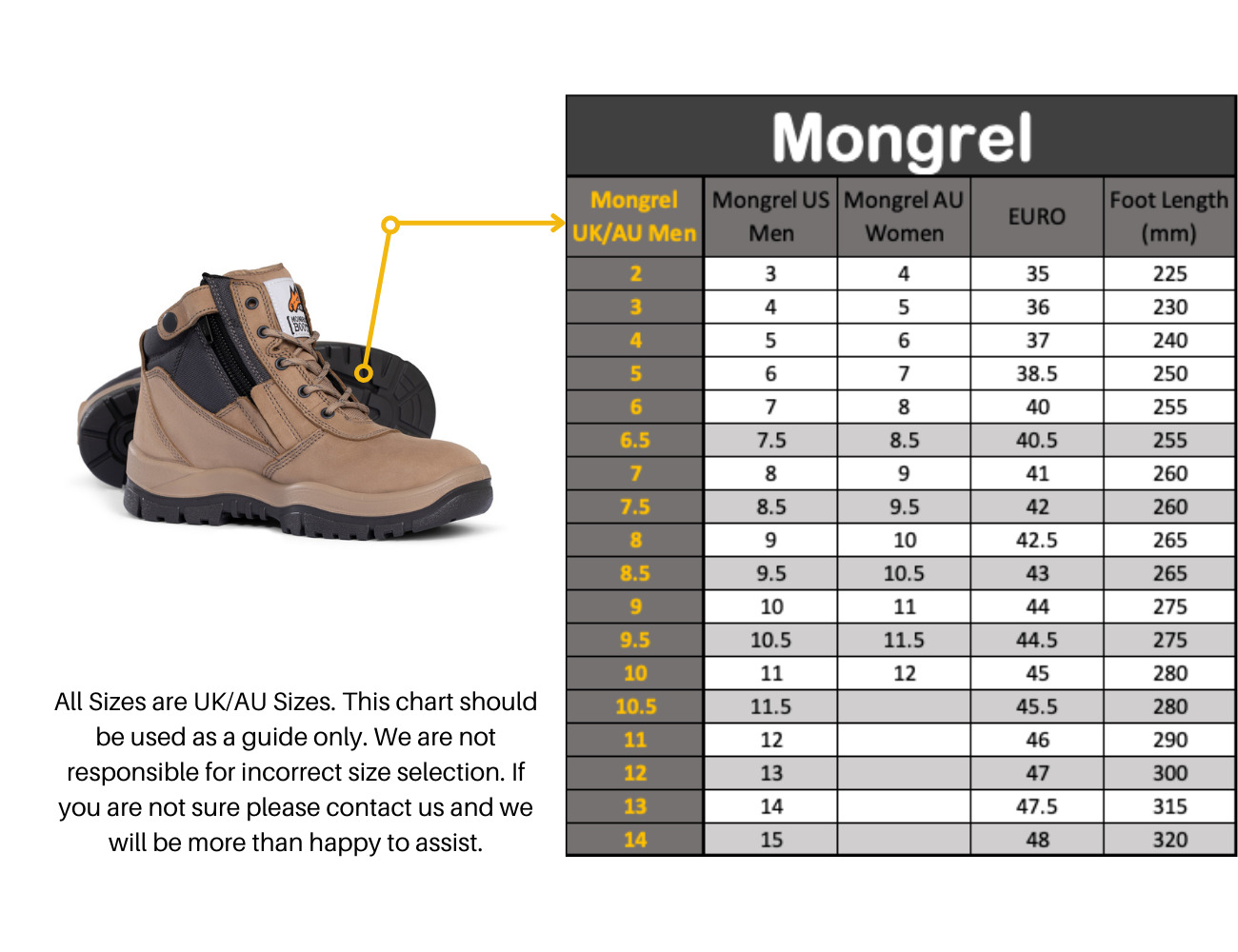 mongrel boots sizing