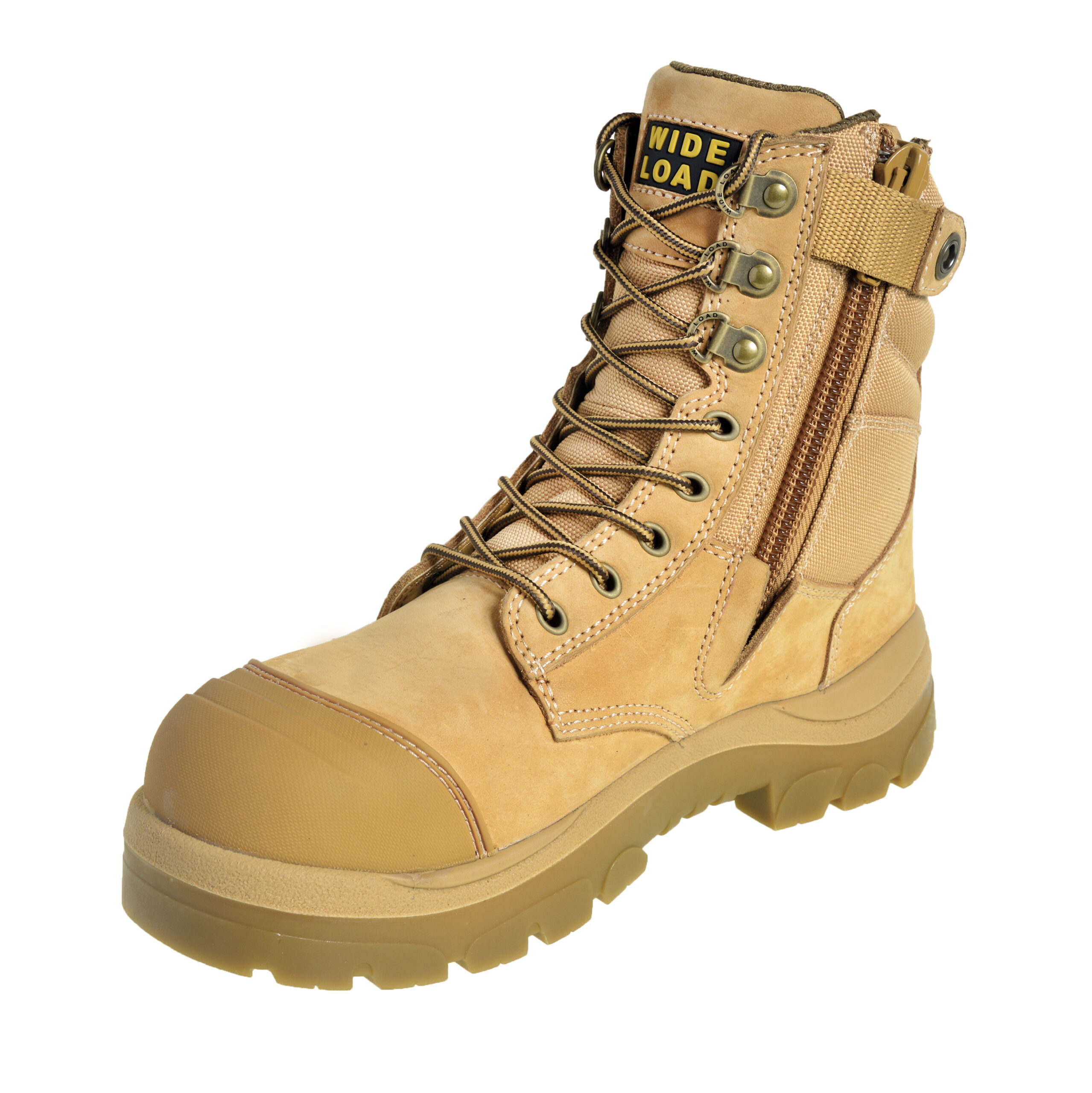 Wide Load Wheat Nubuck 8'' Safety Steel Cap - Zip Sided Boot