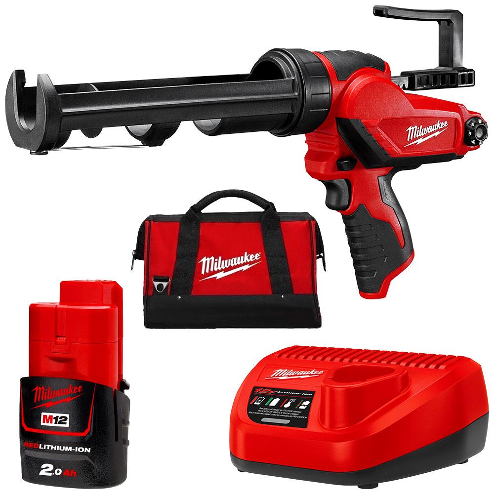 New Milwaukee M12PCG310-201B 2.0Ah Li-Ion Cordless 310ml Caulking Gun Combo Kit