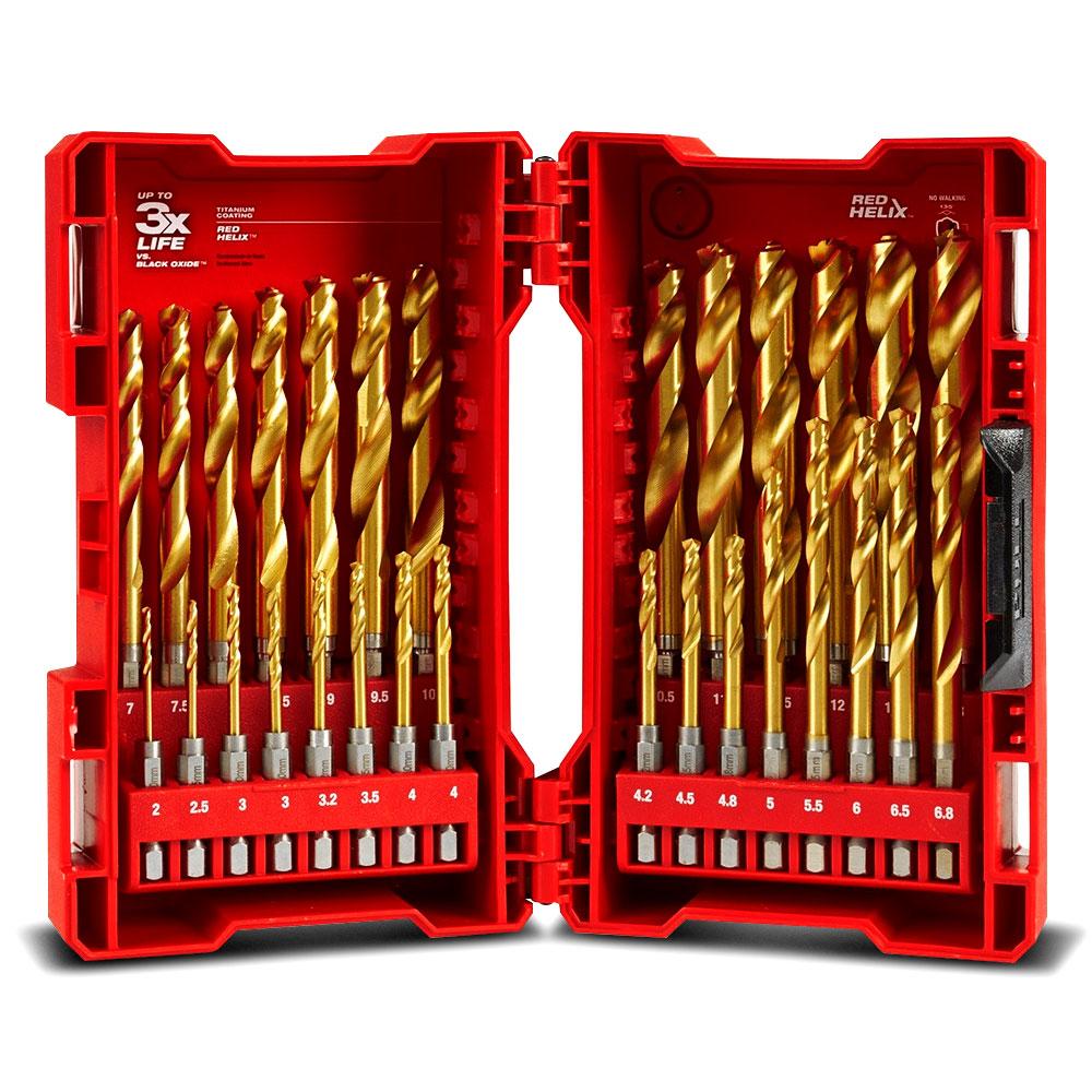 New Milwaukee 48894862 29pce Red Hex Titanium Drill Bit Set 2mm-13mm
