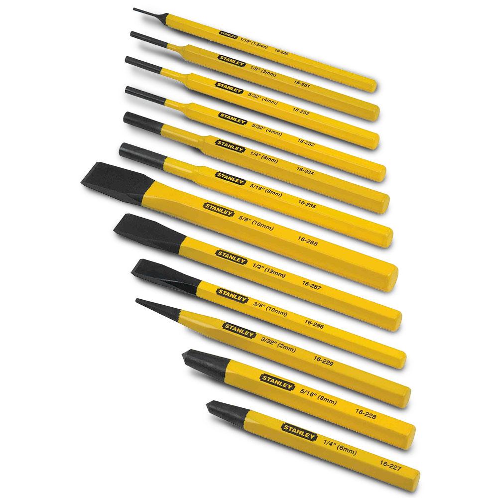 New Stanley 16-299 12pce Cold Chisel & Punch Set Powder-Coated Finish Handtool