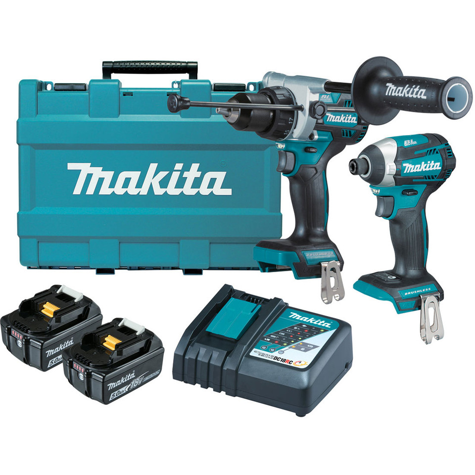 Makita 18V 5.0Ah Li-Ion Brushless Cordless 2 Piece Combo Power Tool Kit DLX2412T