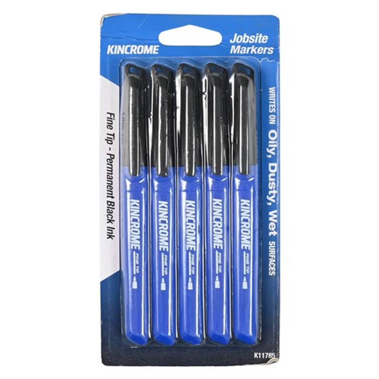 Kincrome Permanent Marker Fine Tip Black Durable Tip - 5 Pack K11785